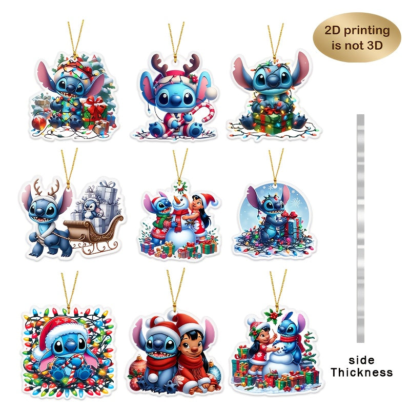 TEMU 2d Flat, 9pcs And Mouse Acrylic Holiday Decorations - Cute Design, Car Interior Pendants, Backpack Charms, Christmas Tree Ornaments, Ideal