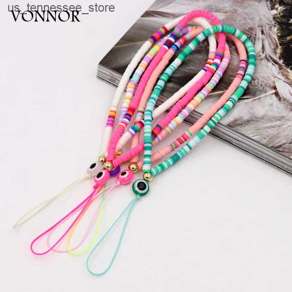 Cell Phone Straps Charms 2024 Trendy Mobile Strap Phone Charm Clay Beads Phone Chain Evil Eye Jewelry for Women Girls Anti-Lost Lanyard Acce