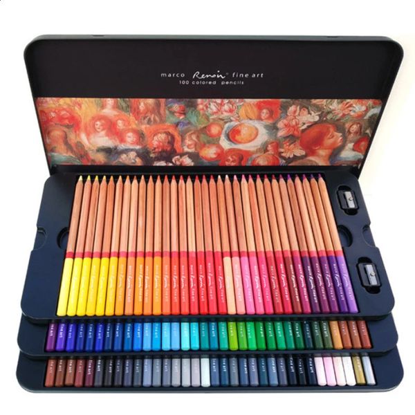 Marco Renoir Professional Color Pencil Iron Box Crayon Colored Pencils Coloring Drawing De Couleur Student Art Supplies 250116