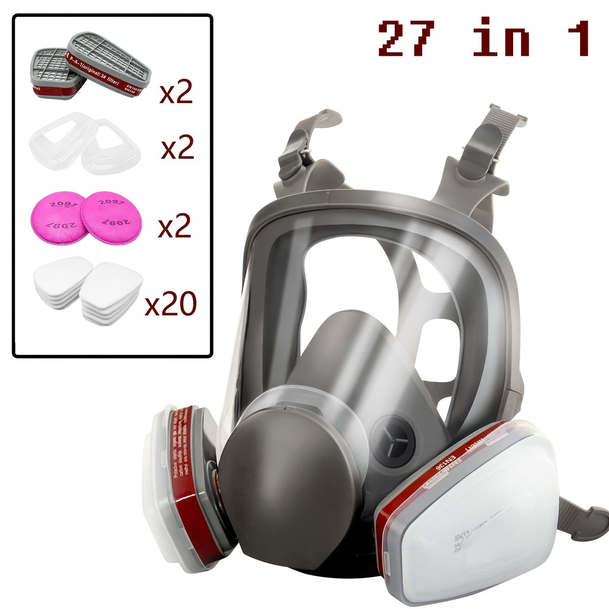 TEMU 27in 1 6800 , A Reusable Half Face Mask Filter, Used For Professional Respiratory Protection To And Steam. Very Suitable For Painters, , Sanding