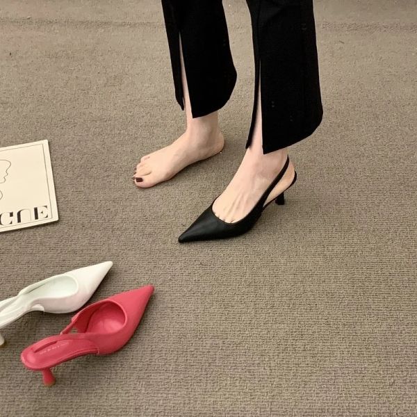 Summer New Fashion Pointed Stiletto Medium Heel High Heels Women Back Empty Toe Sandals Green Women&#039;s Shoes f0c4