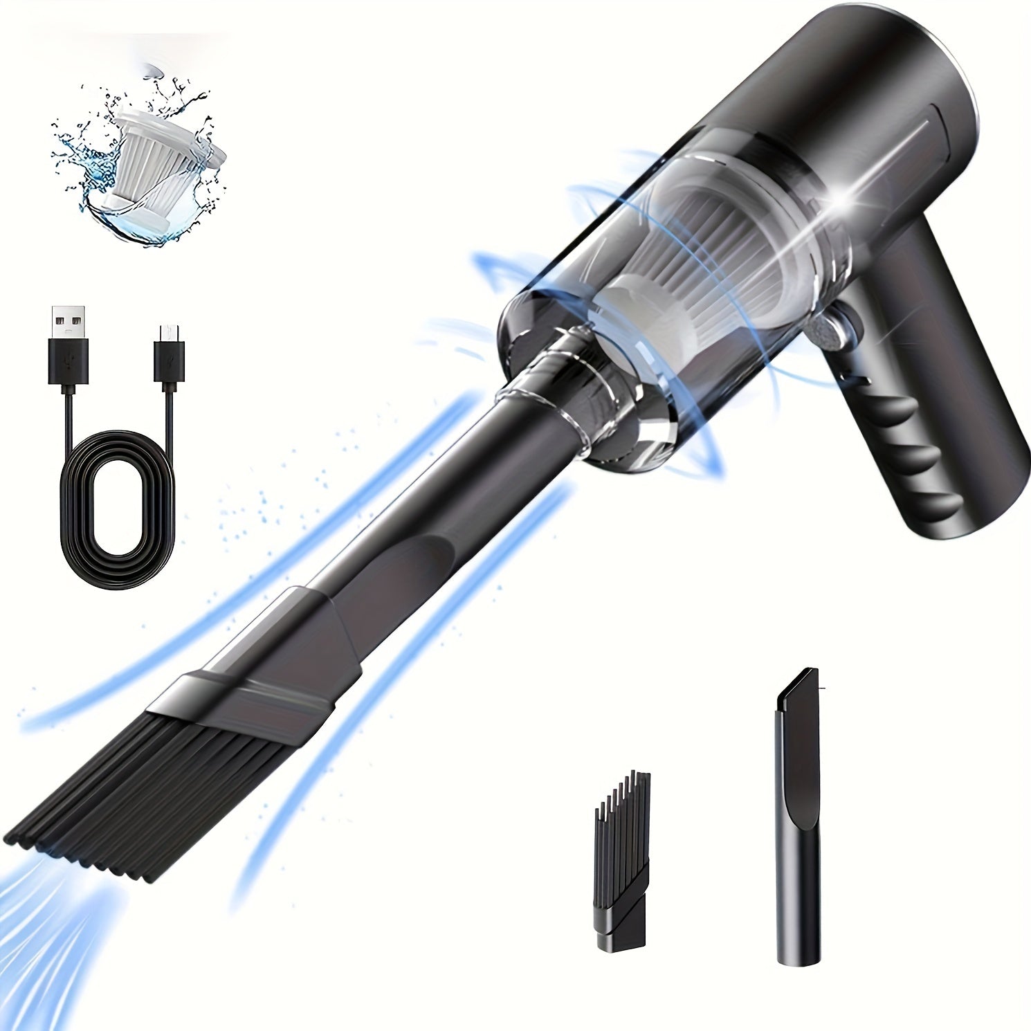 TEMU 5000pa High Suction Twin Turbine Motor Cordless Handheld Vacuum Cleaner - Portable, Cordless, Includes Crevice Tool - Perfect For Home And Car