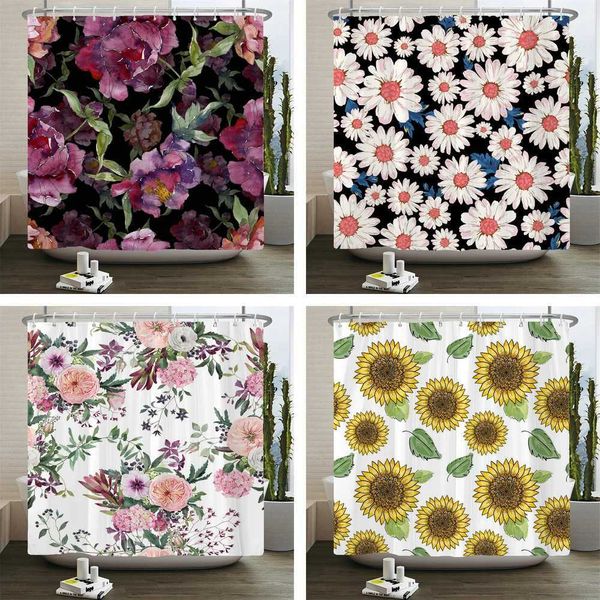 European Retro Flower Printed 3d Bath Curtains Waterproof Polyester Fabric Washable Bathroom Shower Curtain Screen With Hooks M240824