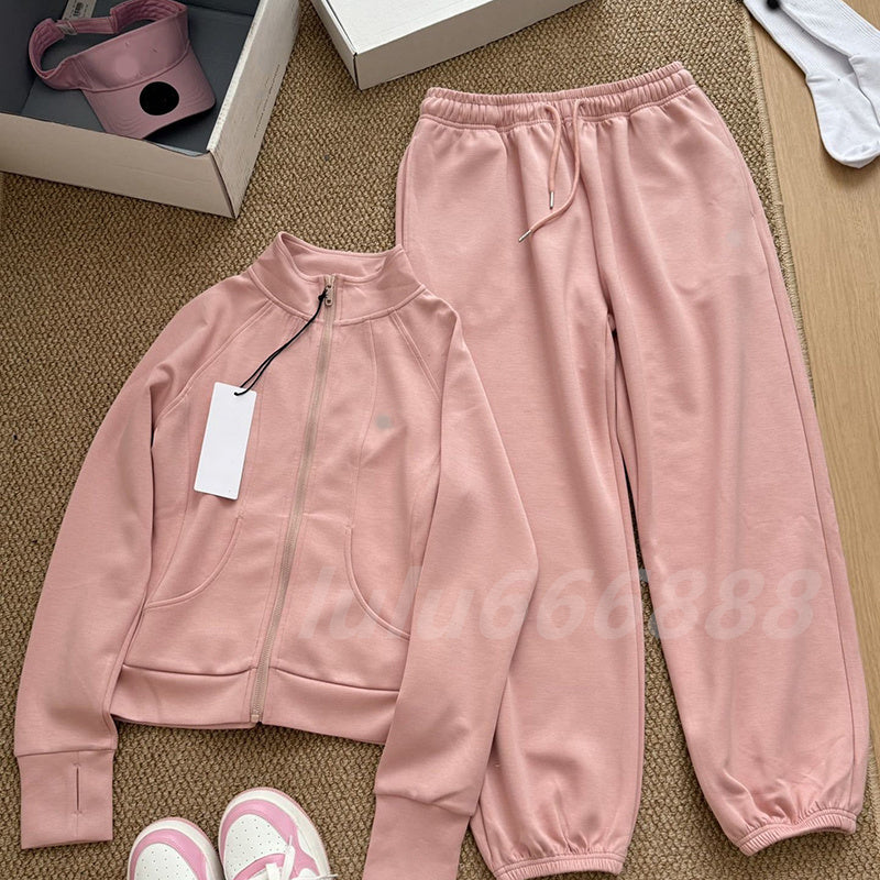 Womens sports coat with zipper stand collar autumn and winter running fitness suit slimming yoga suit set