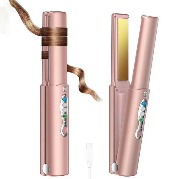 Hair Straighteners Wireless Hair Straightener 2 in 1 for Straightening Curling Travel Straightener Dual Voltage 5000mAh Battery Heats Up in