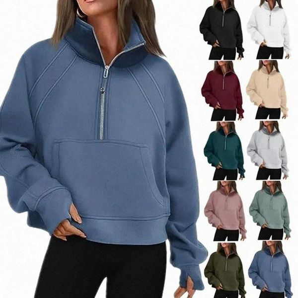 Fashionyoga Scuba Half Zip Hoodie Jacket Designer Sweater Sweater Feminino Definir treino esportivo Casaco fitness Acenda ativa Top Zipper s