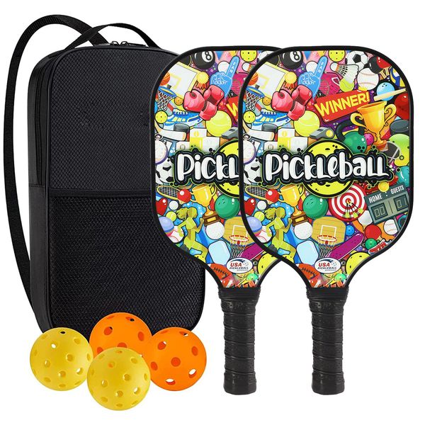 High-Performance Fiberglass Pickleball Paddle for Competitive Outdoors Games 2 Paddle & 4 ball & 1 bag 9955