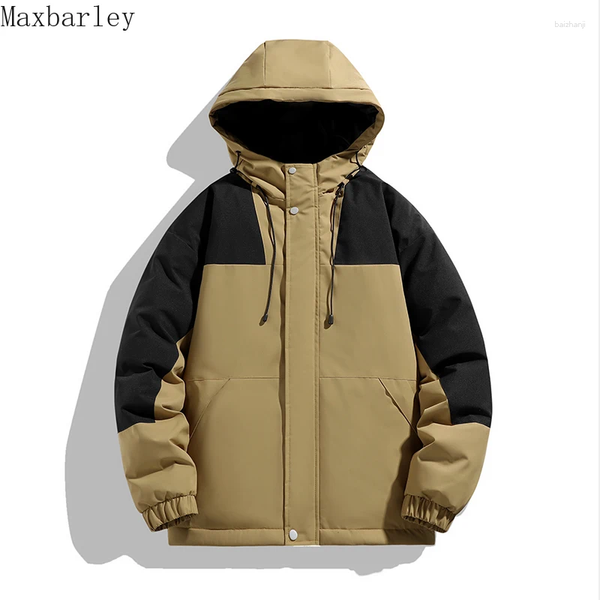Mens Jackets 2024 Winter Jacket Fashion Splicing Design Thickened Windproof Hooded Parka Casual Snow Windbreaker Men Outerwear Clothes