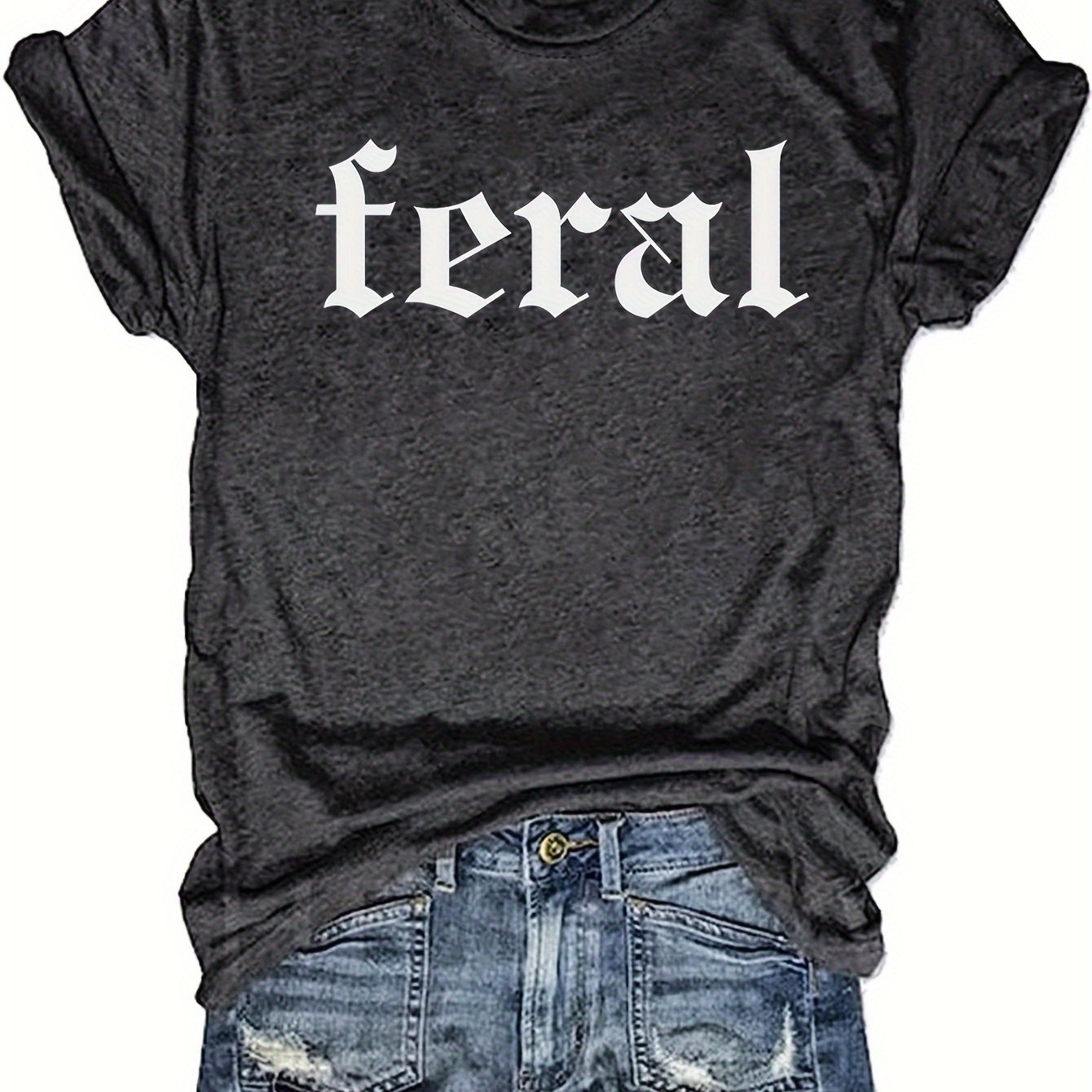 TEMU Feral Neck T-shirt, Casual Short Sleeve Top For , Women's Clothing
