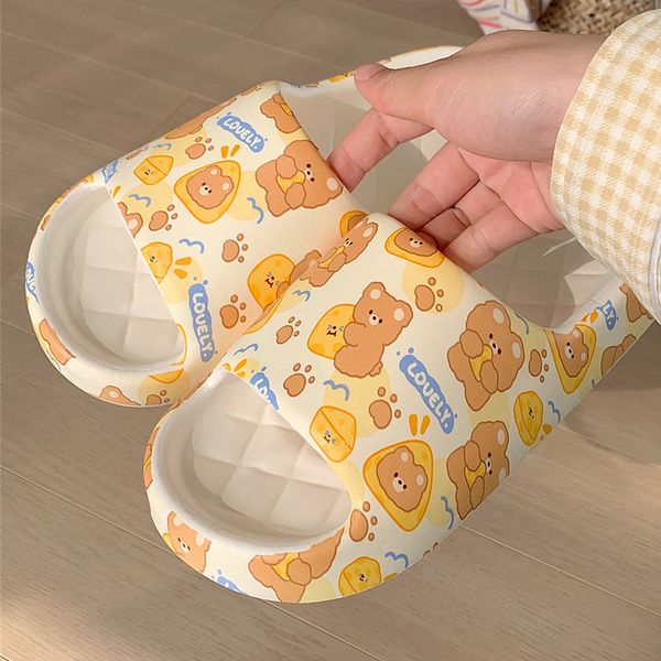 Soft soled home summer slippers Girl Heart cute cheese Bear indoor street sandals Girl slippers