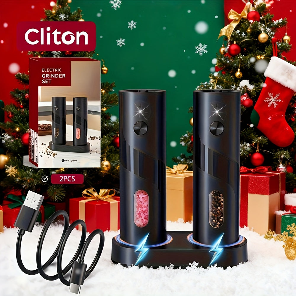 TEMU 2pcs Option, Rechargeable Electric Salt And Pepper Grinder, Automatic Salt & Pepper Mills Set With Led Light, Adjustable Coarseness, 110ml Large