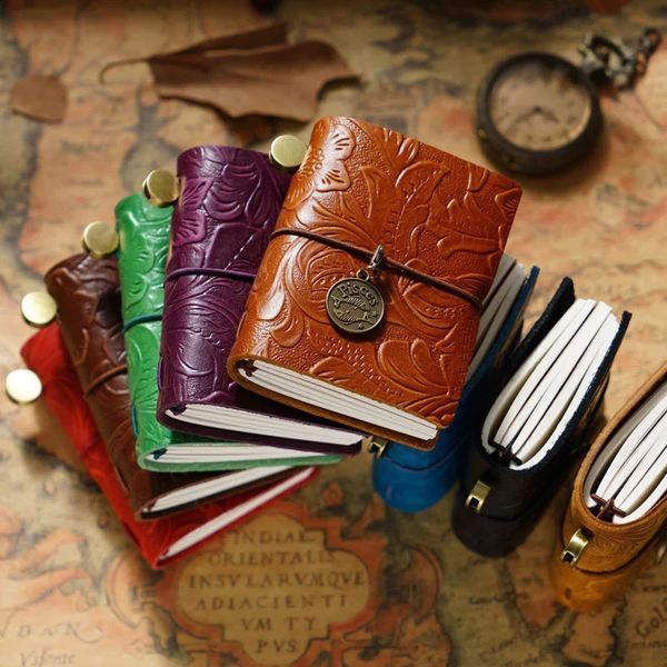 Genuine Leather Mini Journal A9 size Handmade Retro Diary Sketchbook Planner Cute Travel Notebook with 2 Sets of Inner Papers 241223