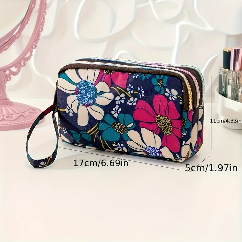TEMU Ladies' Wallet With A 3-layer Zipper Bag Featuring Floral Patterns, Casual Handbag, Multi-layered Design For Money, Mobile Phones And Cards,
