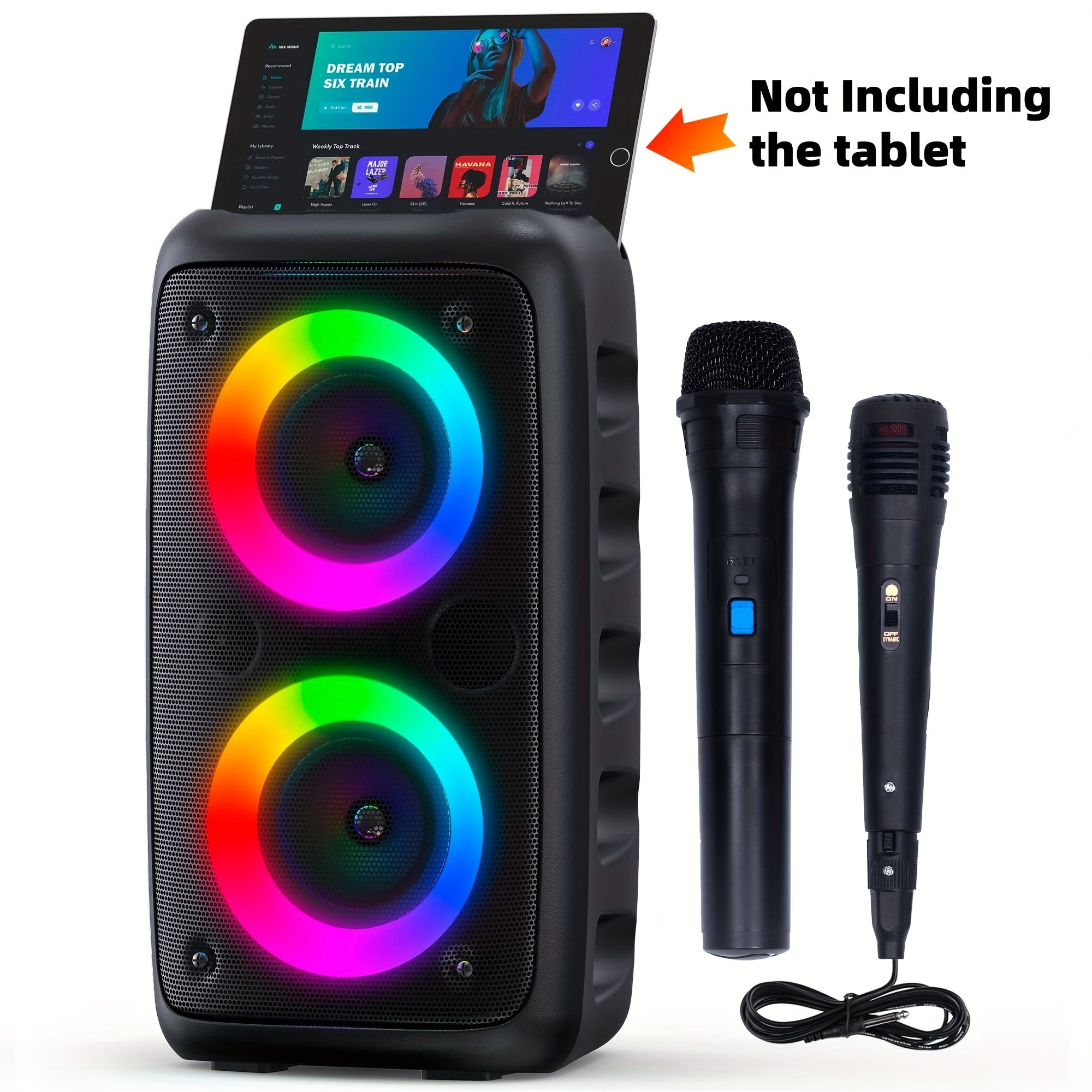 TEMU Karaoke Machine With 1 Wireless Microphone, 1 Wired Microphone, Adult Portable Speaker, Pa System With Led Lights Speaker, Supports Tf Card-usb,