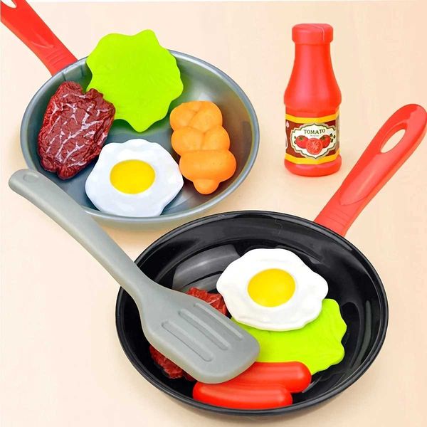 8PCS Children Kitchen Food Toys Simulation Cookware Game Set Pretend Play Pot Steak Vegetable Bread Hot Dog Omelette Kids GiftY240821