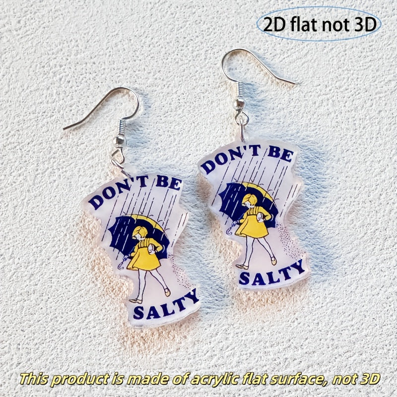 TEMU Whimsical "don't Be " Acrylic Drop Earrings For Women - Cute & Unique With Umbrella Illustration, , Casual Attire Or Parties, Quirky Earrings