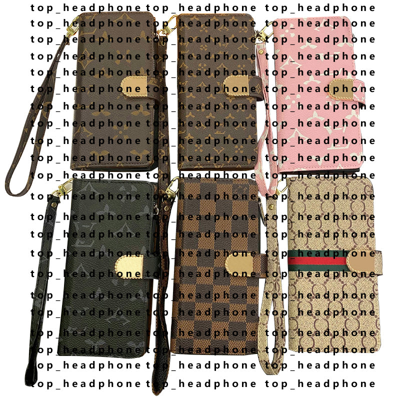 Designer Leather Flip Wallet Phone Case for 16Pro Max Crossbody Phone Case with Card Holder For iPhone 14 13 12 16 Plus Samsung S25 S24 Case Wallet