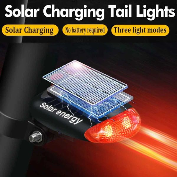 Solar powered bicycle taillights night safety warning lights waterproof LED motorcycle taillights mountain bike accessories Y240921