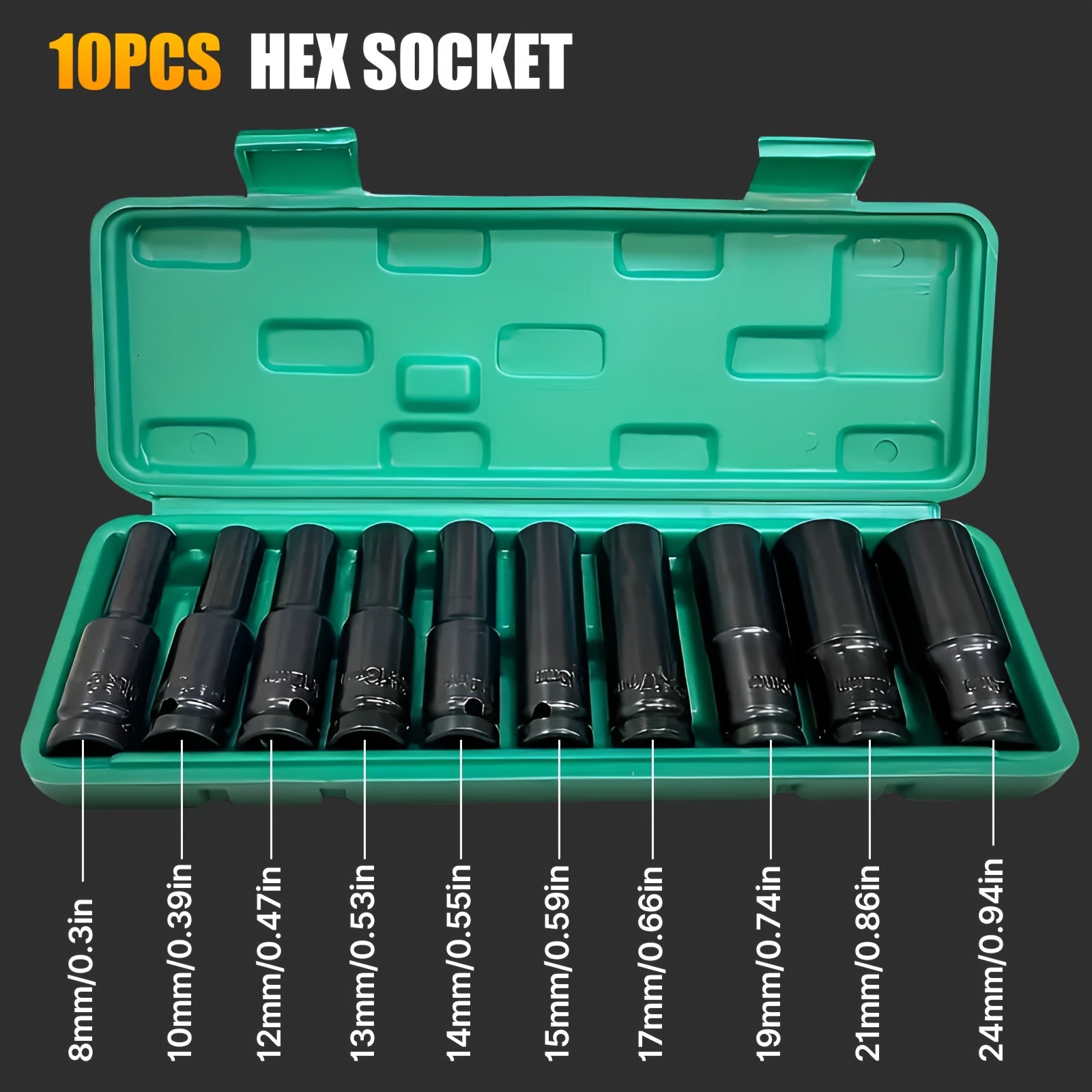 TEMU 10pcs Carbon -2in Impact Wrench Adapter Hand Tool Socket Set For Auto Repair 8-24 Sleeve Tool Lovewe