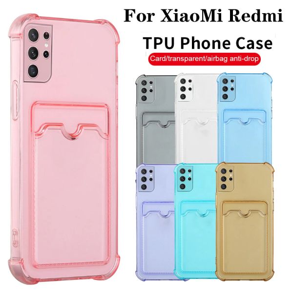 Clear Phone Case with Card Holder For Xiaomi Redmi Note 9 9A 9C 9S 9T 10 10S 10C 11 Poco X3 M3 Pro 4G 5G Soft TPU Transparent Back Cover Air