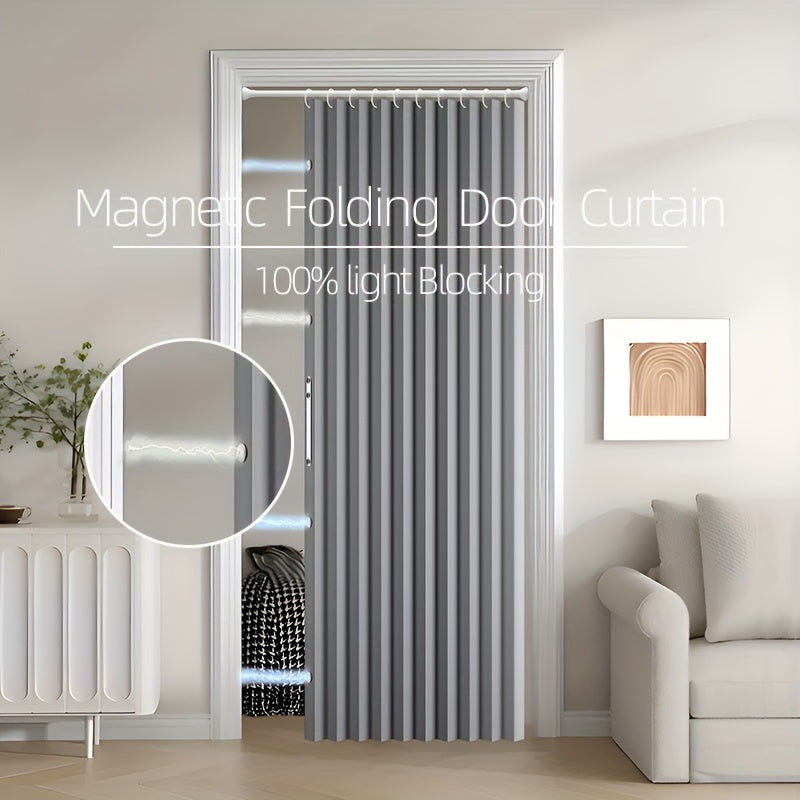 TEMU 2d Door Curtain, Heavy-duty White Folding Door Curtain With Ic Lock-like Folding System & Hanging Rings - Wave-like Vertical Striped Panel For