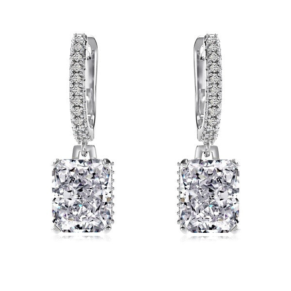 Boucles d'oreilles créoles pendantes en argent sterling avec micro pavé de zircones cubiques transparentes pour femme