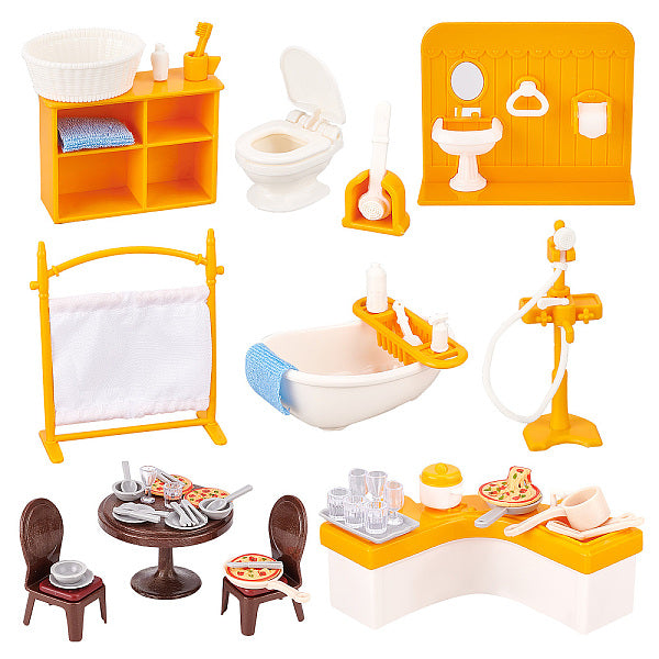 2 Style 2 Style Plastic Dollhouse Kitchen & Bathroom Accessories Set