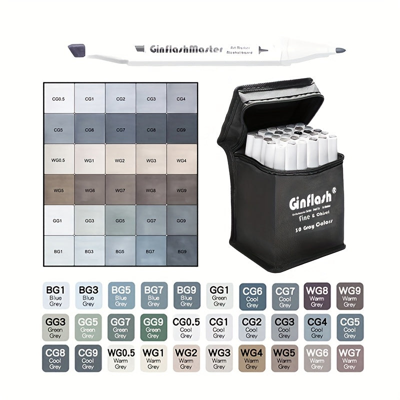 TEMU Ginflash Fine&chisel Tipped Art Marker Gray Tones Brush Pen Sketch Based Markers Dual Tip Drawing Art Supplies