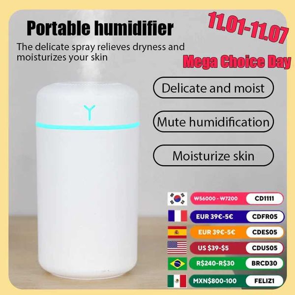 Humidifiers 420ml Air Humidifier Portable USB Aroma Oil Diffuser with Colorful Light Cool Mist Sprayer For Bedroom Home Office Car Purifier