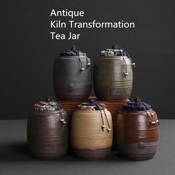 Chinese style retro ceramic tea boy mini sealed Puer dried fruit storage jar portable travel tea storage box 240827