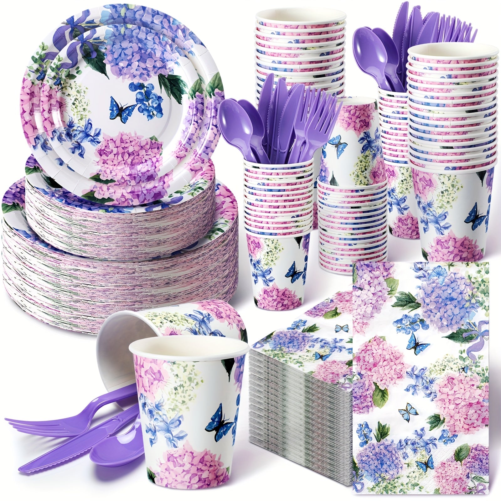 TEMU 400pcs Hydrangea Flowers Spring Plates And Napkins Bridal Shower Plates And Napkins Sets Baby Shower Party Decorations Disposable Dinnerware Set