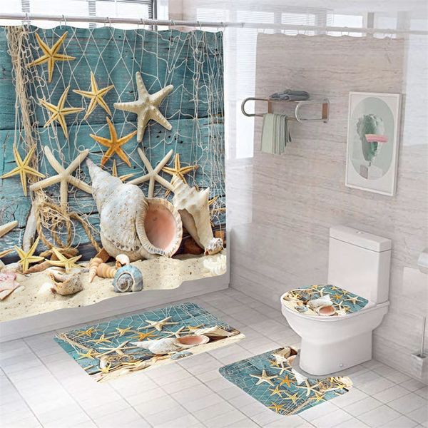 Shower Curtains Starfish shower curtain seashell ocean beach printing shower curtain polyester waterproof shower screen girl boy gift with h
