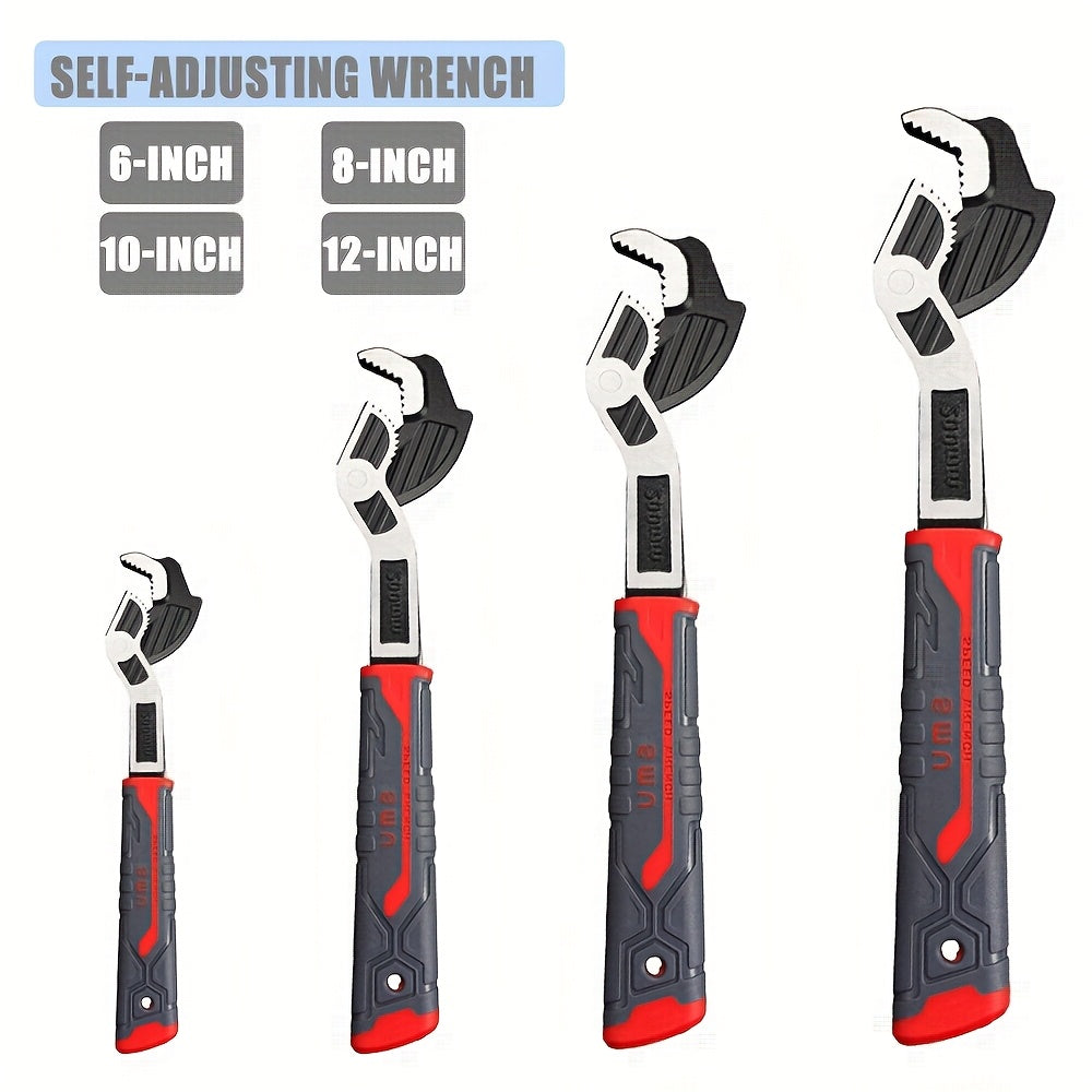 TEMU 4pcs Adjustable Wrench, 6-8-10-12-inch Pipe Wrench, 9-32 To 1-11-16 Inch Jaw Open, For Car, Bicycle, Plumbing Repairs