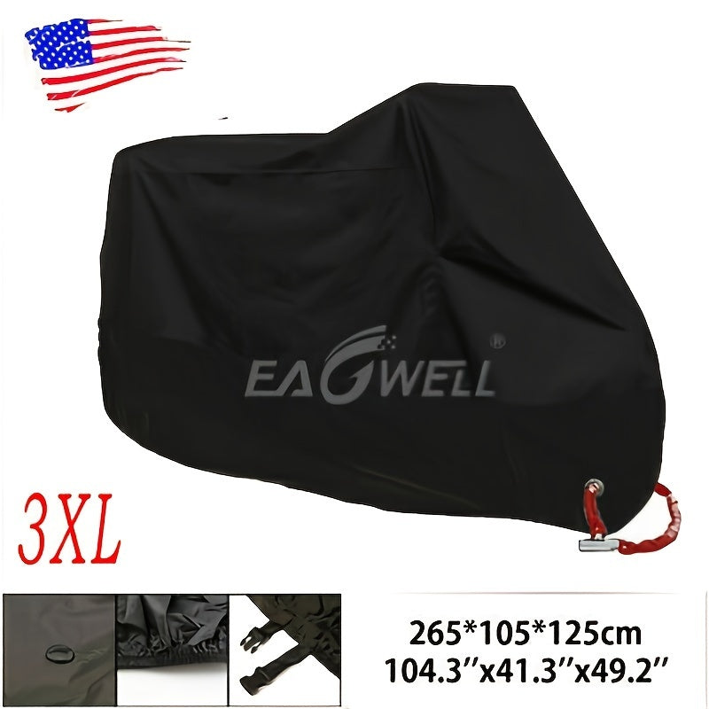 TEMU Eagwell Waterproof Motorcycle & Bicycle Cover - Black, Uv Protection, Dust & Rain Resistant, With Red Strap & , Outdoor Scooter Protector