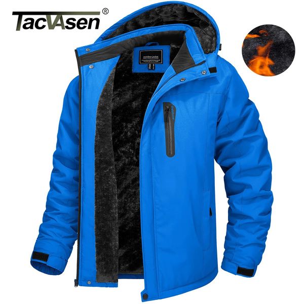 TACVASEN Mens Fleece Lining Warmth Jacket Winter Snow Working Outdoors Hooded Coat Zip Pockets Waterproof Hiking Skiing Parkas 241104