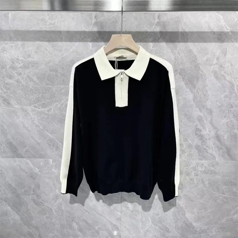 2025 Spring-Autumn Polo Shirt Mens Clothing Color Splicing Long Sleeve T-shirt UK Ultra Thin Collar Knitted Casual T-shirt Top 250103