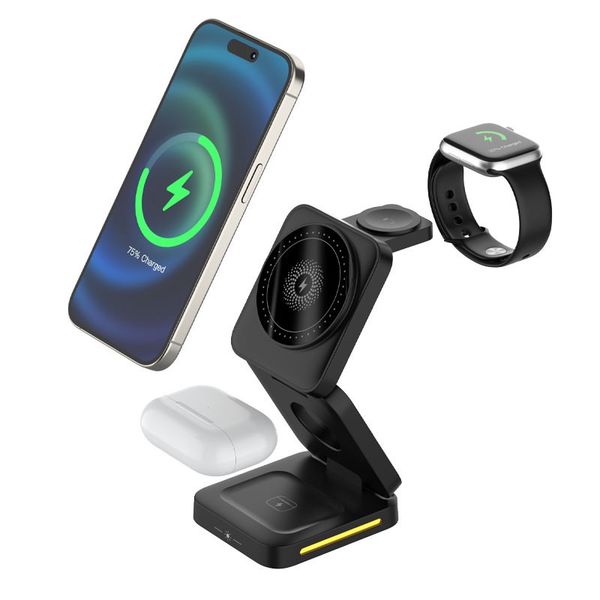 3 In 1 Magnetic Wireless Charger Pad Stand Foldable for iPhone 15 14 13 12 Pro Apple Watch AirPods 2 Fast Charging Dock Station