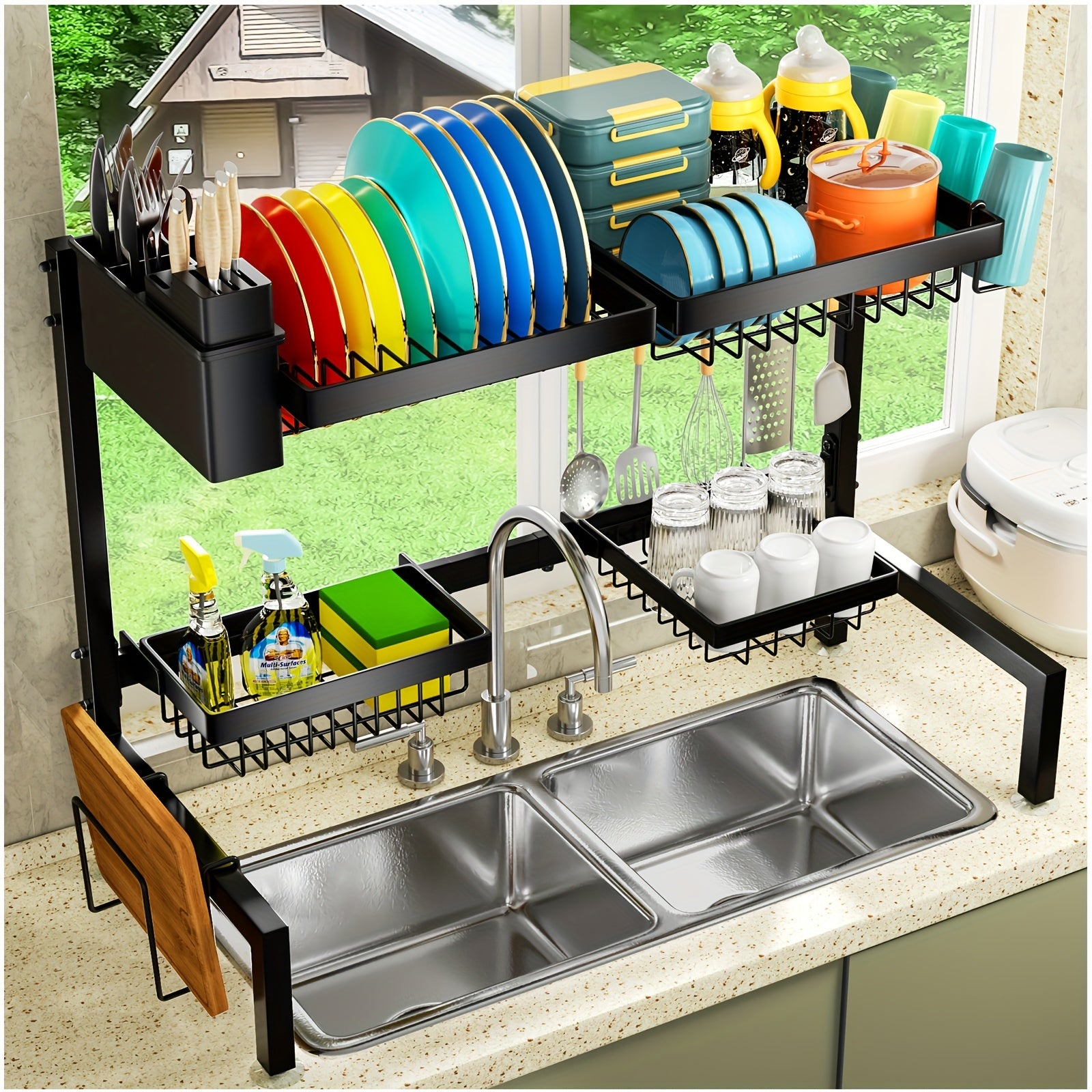 TEMU Metal Kitchen Rack With And 6 Baskets, 2 And 3 Baskets, And 4 Baskets - Tableware Drying And Utensil Drain Storage Organizer