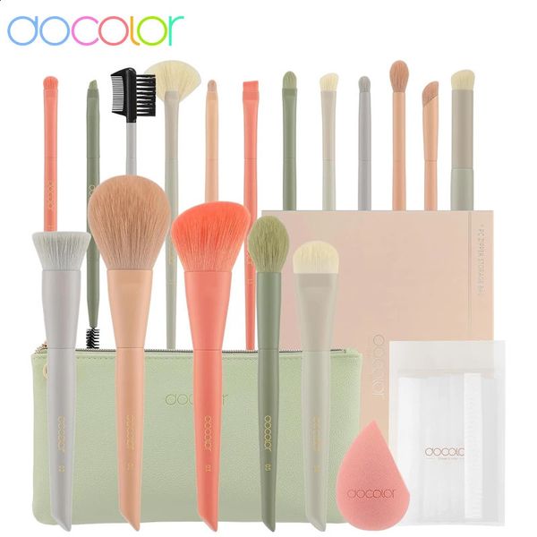 Docolor 17Pcs Makeup Brushes Set Eye Shadow Blush Powder Blending Foundation Cosmetic Brush With Makeup Sponges And Bag 240729