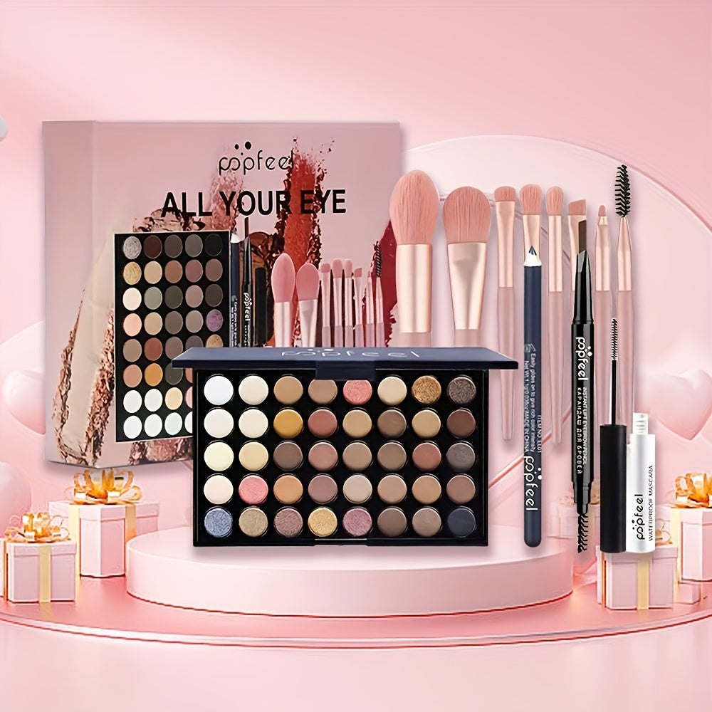 TEMU 40 Color Eyeshadow Palette Makeup Set Tool Mascara Eyeshadow Brush Eyeliner Brow Pen Combination Set Beginner's Makeup Tools Gift For Mom, Gift,