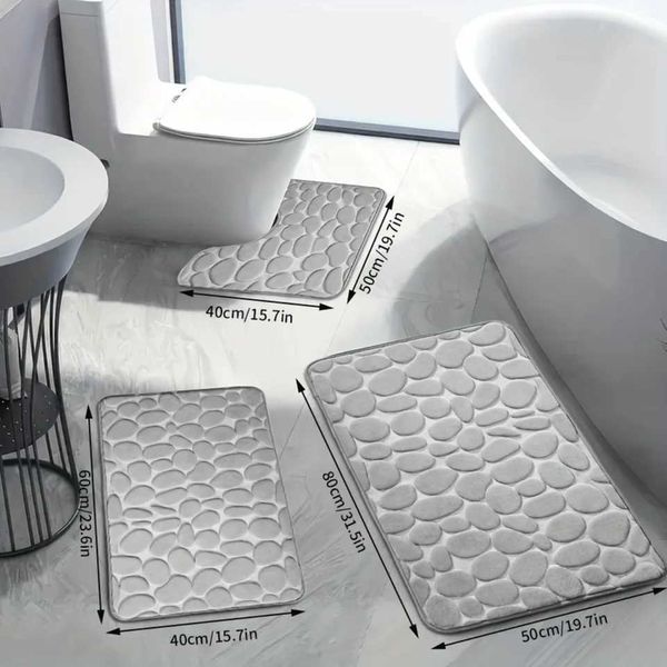 3pc Cfortable Memory Foam Foot Pads Absorbent Quick-drying Washable Bath Rugs Non-slip Thicke Bath Mat Set Soft And Cf Z250115