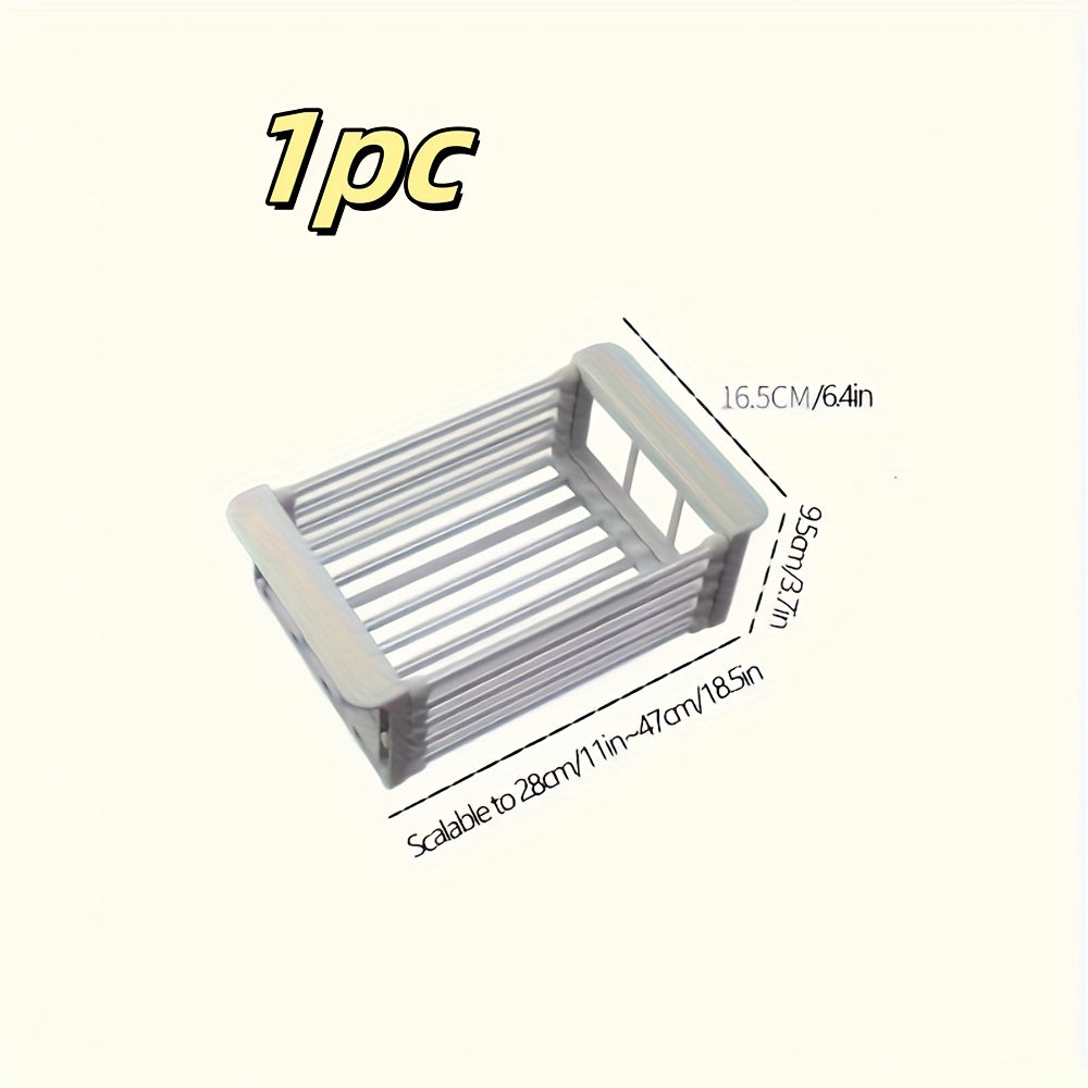 TEMU 1pc Expandable Sink Organizer - Foldable Drain Rack For Dishes-cups-utensils | Space-saving Countertop Storage (1-4pcs Options) - Durable