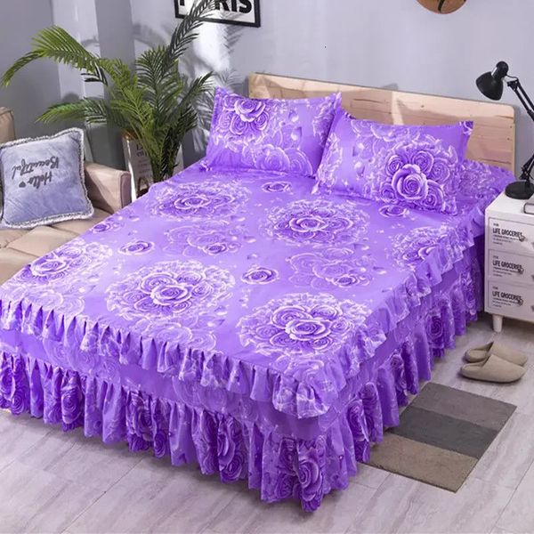 3Pcs Bed Sheet Lace Skirt Elastic Fitted Double Bedspread With Pillowcases Mattress Cover Bedding Set Elastic King Size Bedsheet 231221