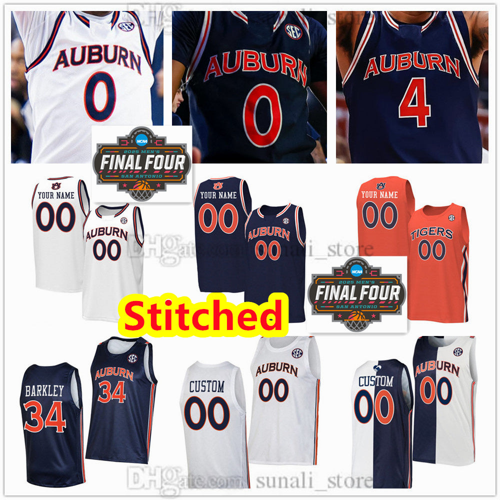 Stitched 2025 Final Four Auburn College Tigers Basketball Jerseys 4 Johni Broome 2 Jones 10 Chad Baker-Mazara 13 Miles Kelly Charles 34 Barkley 0 Ta