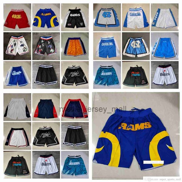 Team Basketball Shorts Just Don Retro Dream Bullets Wear Sport Pant With Pocket Zipper Sweatpants Hip Pop Red Blue Black White Yellow