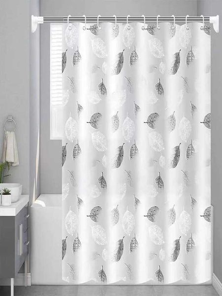 1 pc pe material plastic waterproof mildew-proof bathroom partition black leaf pattern shower curtain M240824