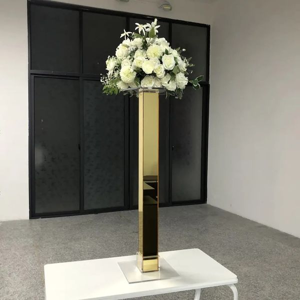 decoration Mirror gold acrylic pillar flower stand for wedding table Golden sliver candelabra wedding centerpieces gold candles stand decora