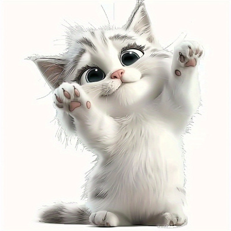 TEMU 1pc Animated Kitten Car Sticker - Cute White Cat Design, Self-adhesive Decal For Cars, Toilets, And Walls, Durable Plastic Material, Home And