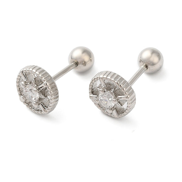 Boucles d'oreilles rondes plates en laiton avec micro pavé de zircons cubiques transparents