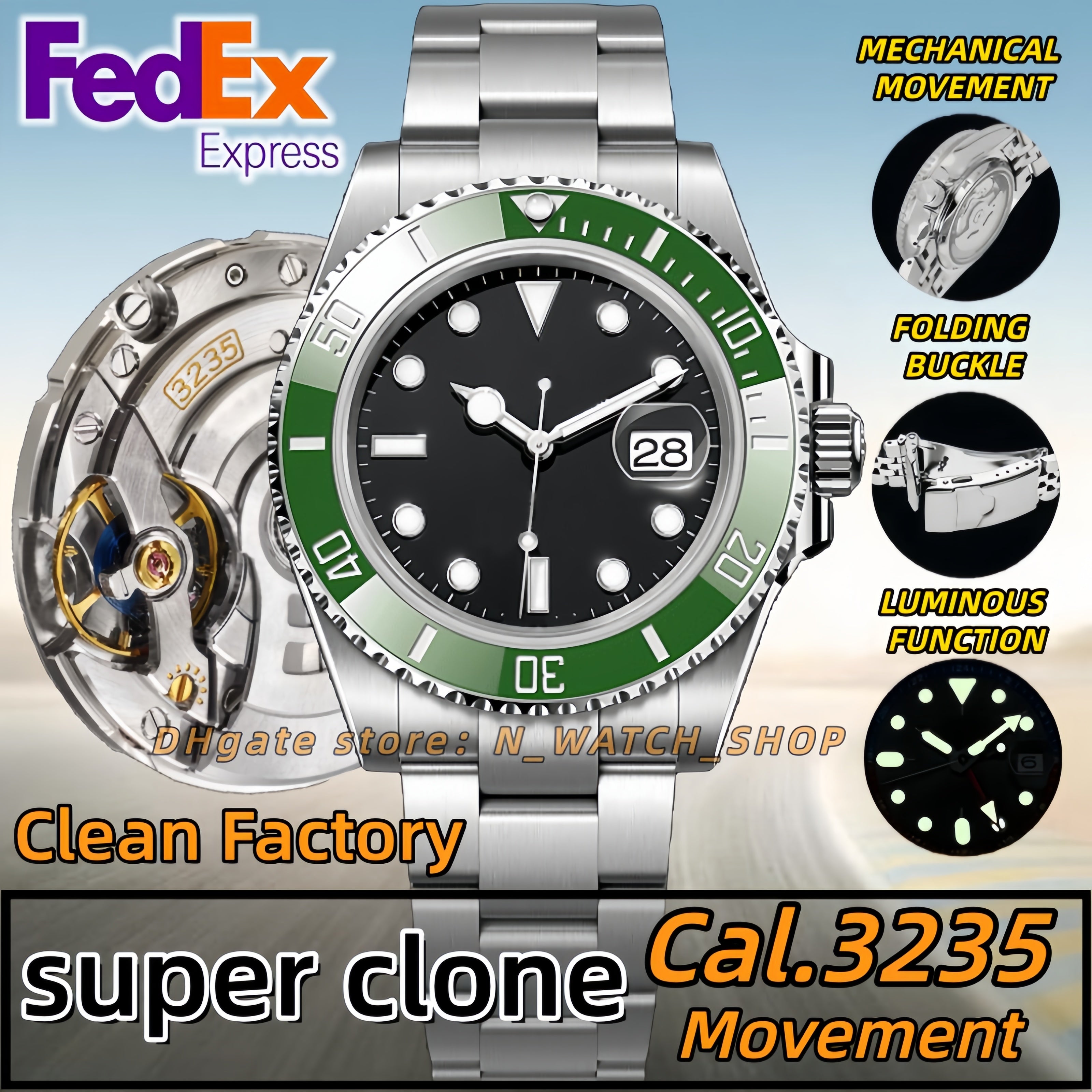Mens Watch Clean Factory Mens Designer Top Luxury Watch Super clone Cal.3235 Movement 904L Stainless Steel Ceramic Bezel Sapphire Luminous Diving 10